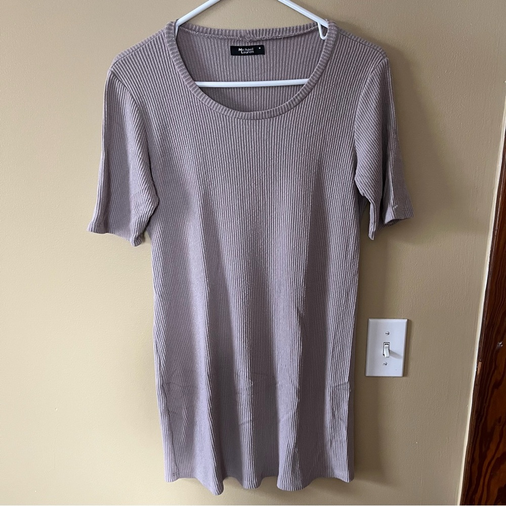 Michael Lauren Ribbed Mini Dress in Light Purple Taupe